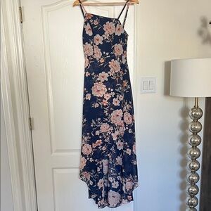 Lulu's Navy and Pink Floral High Low Dress